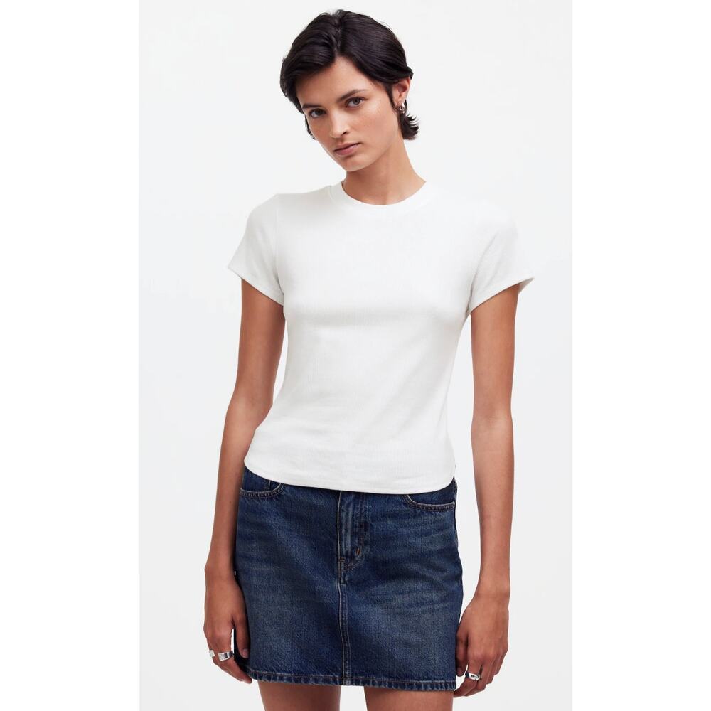 Madewell | NWT Ribbed Crewneck Tee (Re)generative Cotton Eyelet White | Sz XXS